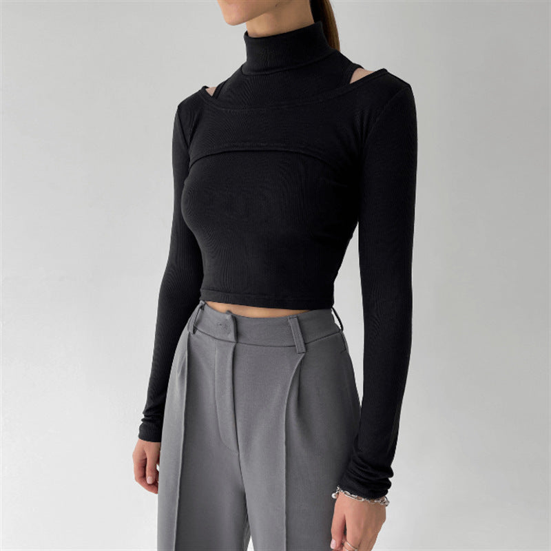 High Neck Two-Piece Crop Top Set – Women's Vest Tee