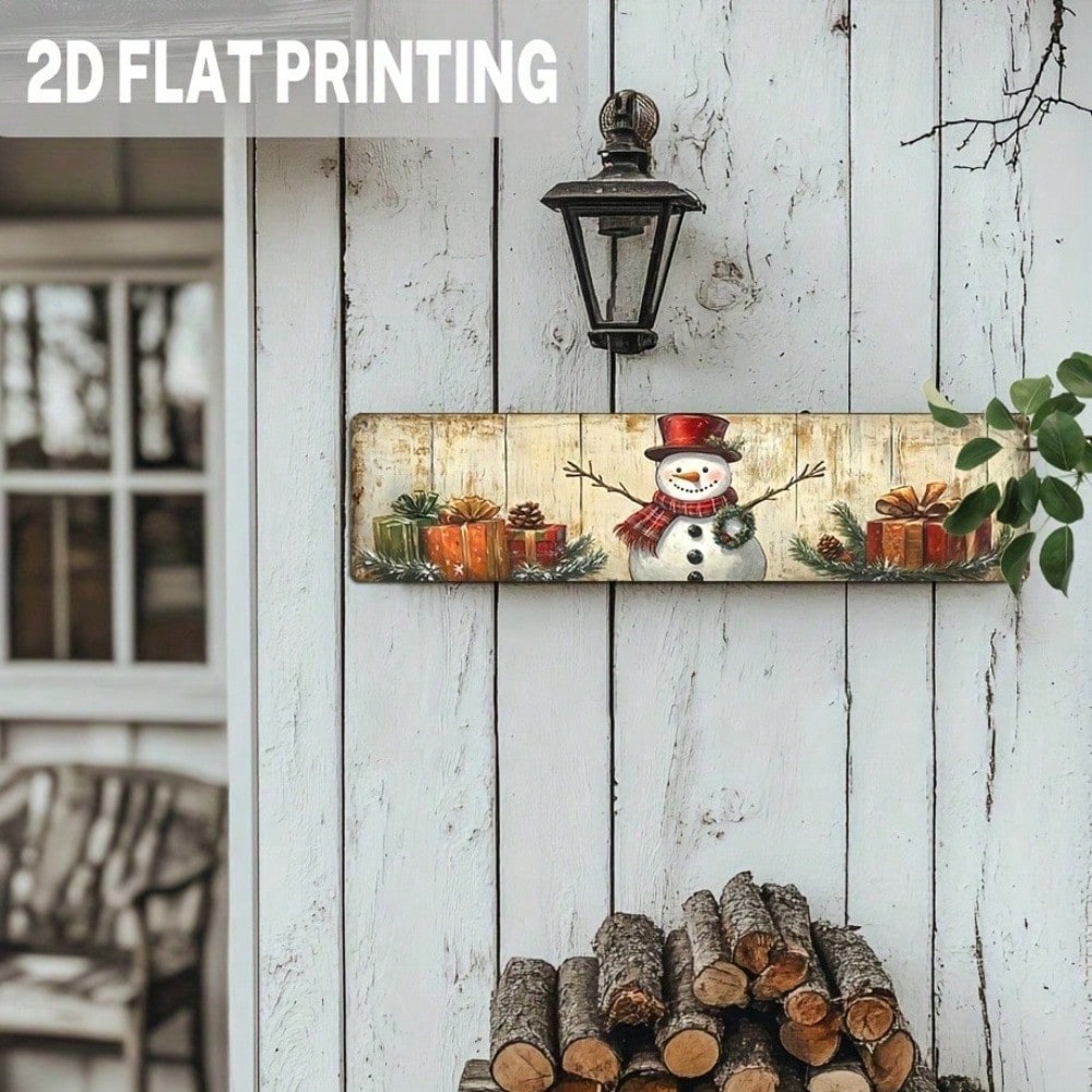 Rustic Christmas Snowman Metal Sign With Presents, Holiday Wall Art Decor — view 6