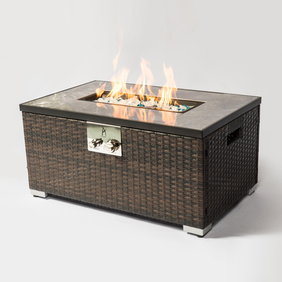 Outdoor Fire Table Propane Fire Pit Rattan gas fire table, gas fire table with tile tabletop — view 6