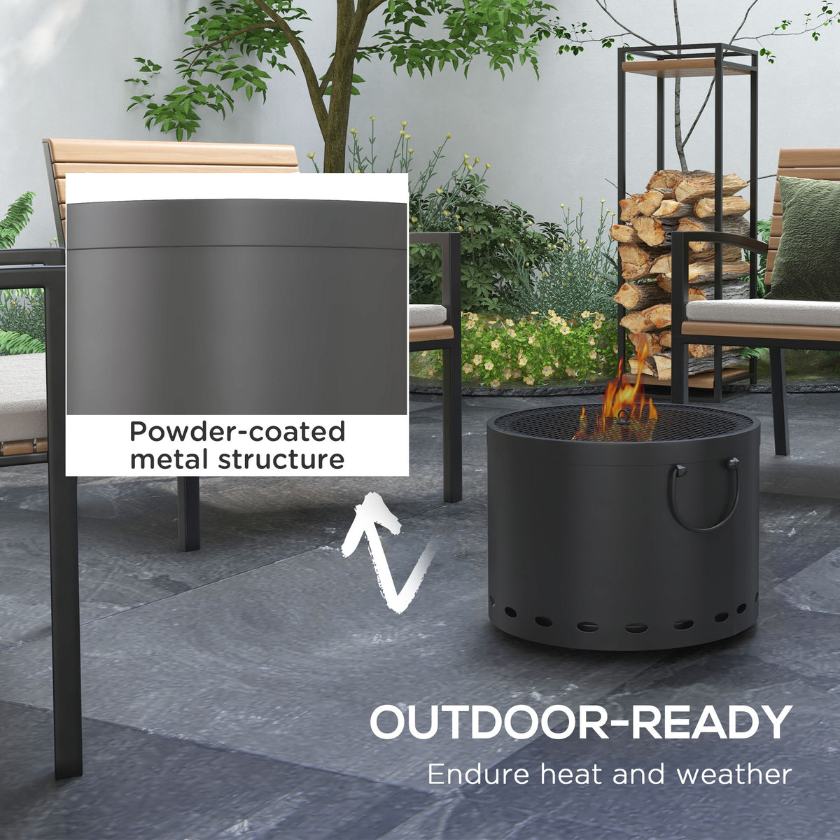 Smokeless Fire Pit,38cm Portable Wood Burning Firepit With Spark Screen And Poker,Low Smoke Camping Bonfire Stove For Garden Patio Picnic,Dark Grey — view 5
