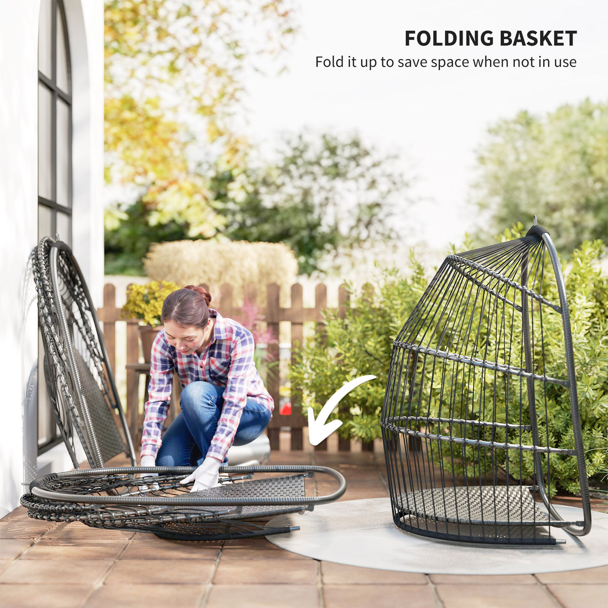 Hanging Egg Chair,Foldable Rattan Garden Swing Chair With Installation Kit,Thickened Cushion And Headrest,Indoor Outdoor Hanging Egg Basket Seat For Patio,Porch,Dark Grey — view 5