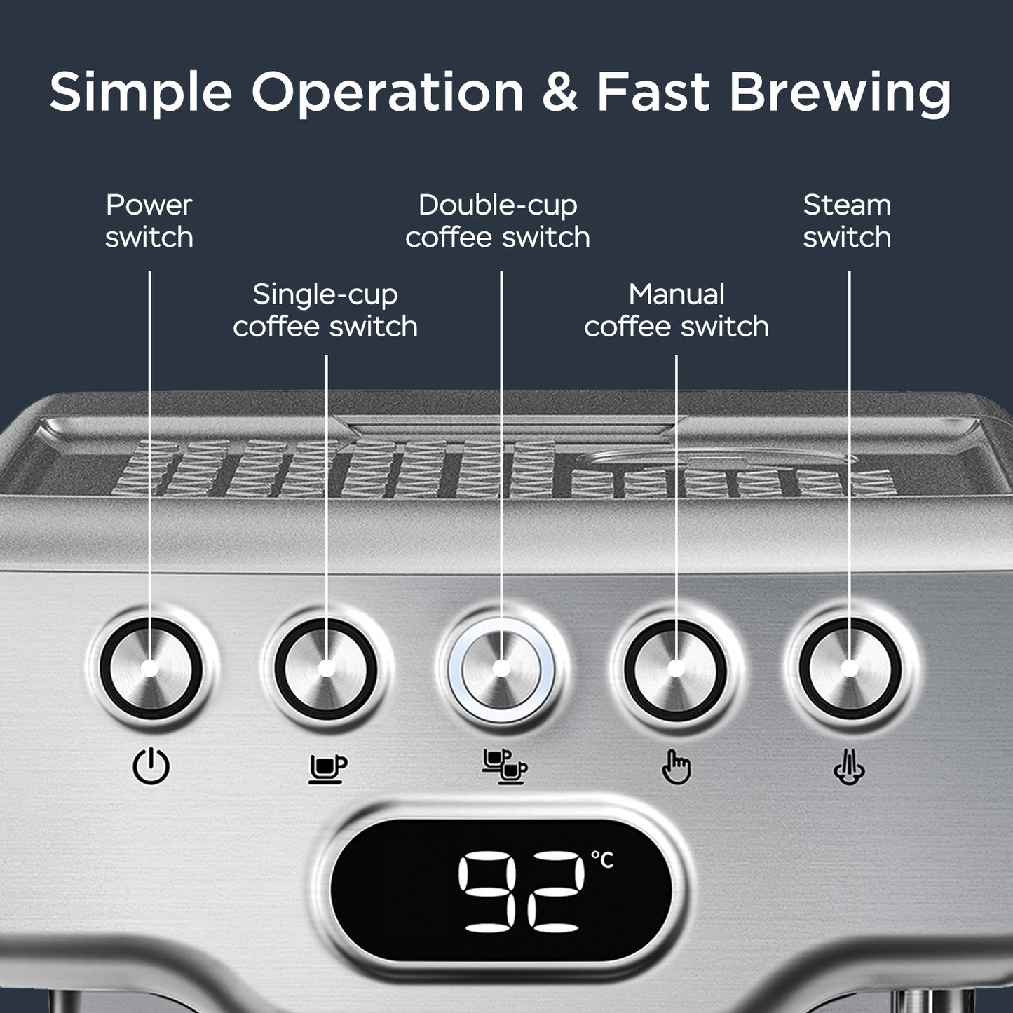 Geek Chef 20-Bar Espresso Machine with Milk Frother – 1.8 L Water Tank, Stainless Steel, Home Cappuccino & Latte Maker