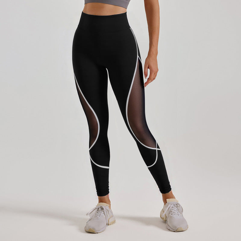 Color Block Mesh High-Waist Yoga Pants