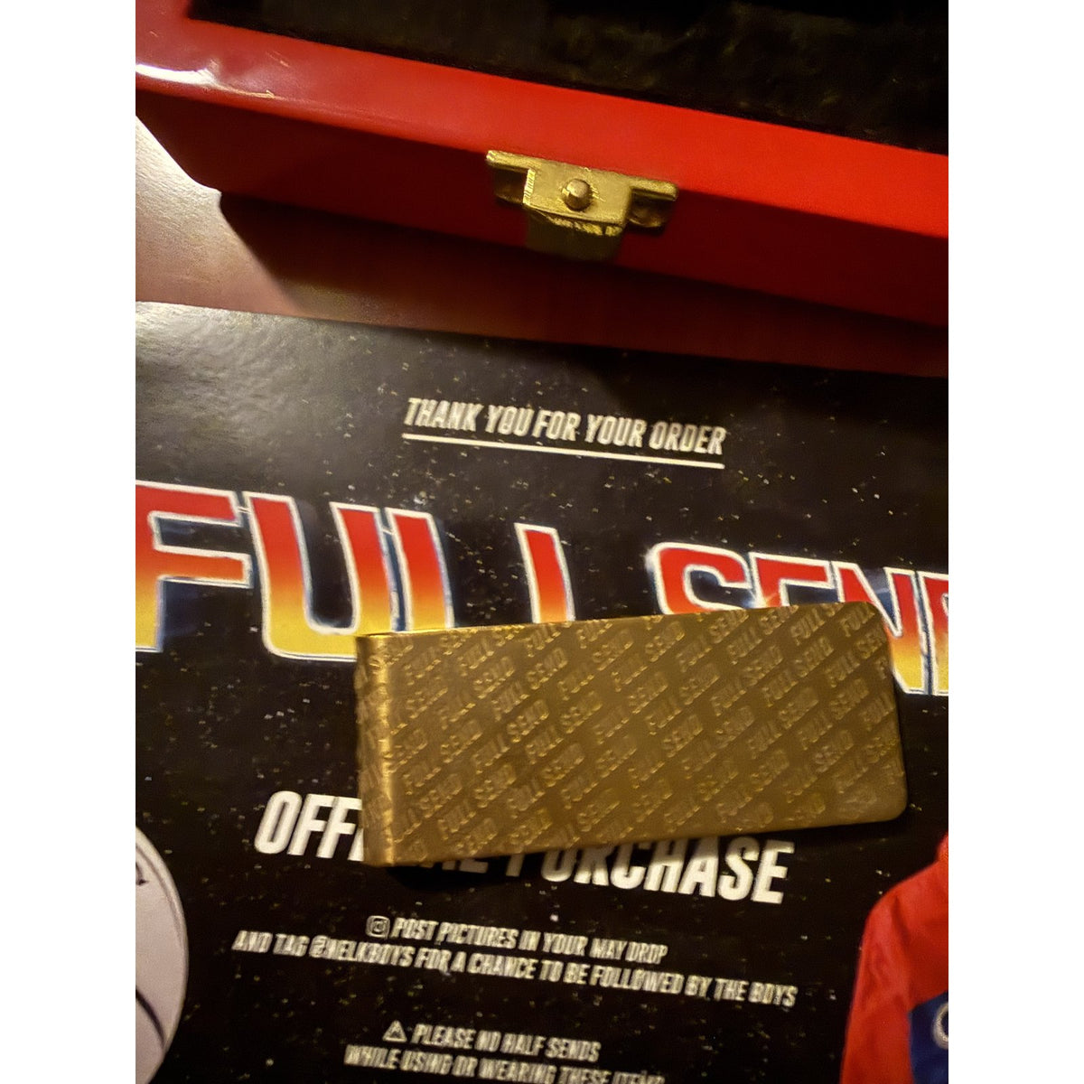 Full Send gold money clip — gold clip close-up