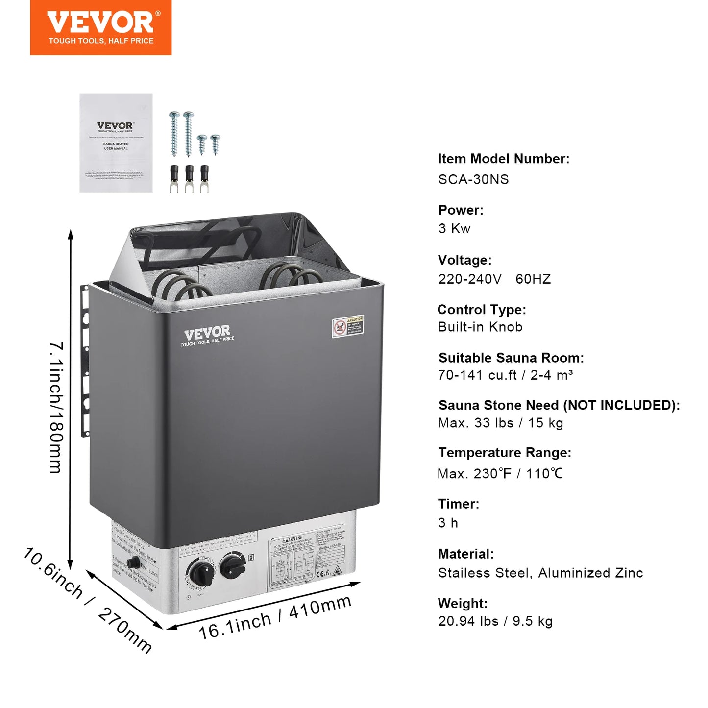 Succebuy Sauna Heater 3/4.5/6/9Kw 220V Electric Sauna Stove Steam Bath