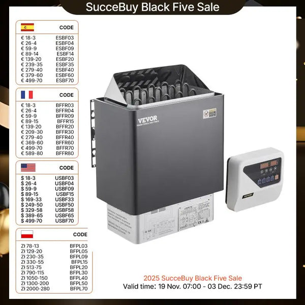 Succebuy Electric Sauna Heater 3–9kW, 220V Stove for Home Saunas