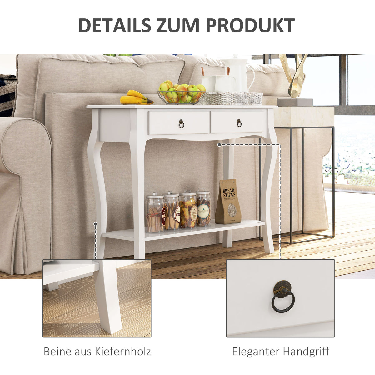 Console Table Modern Sofa Side Desk With Storage Shelves Drawers For Living Room Entryway Bedroom Ivory White — view 5
