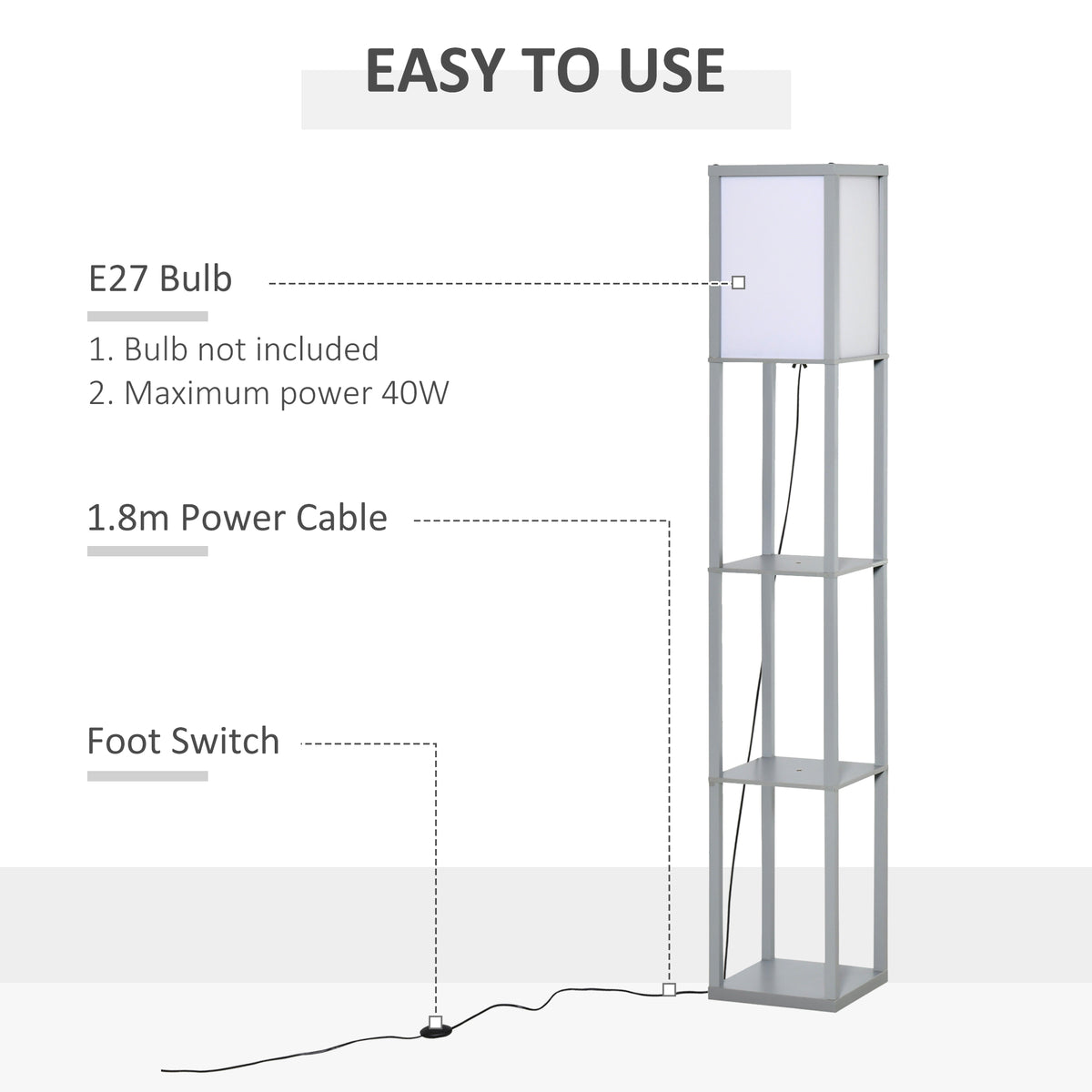 Three-layer Floor Lamp With Storage Rack And Acrylic Lampshade, Suitable For Living Room, Bedroom, Kitchen, Dining Room, Office, Dormitory And Other Places, 160cm, — view 6