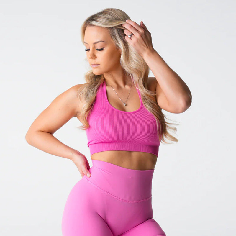 Ribbed Sports Bra – Seamless Halter Workout Top