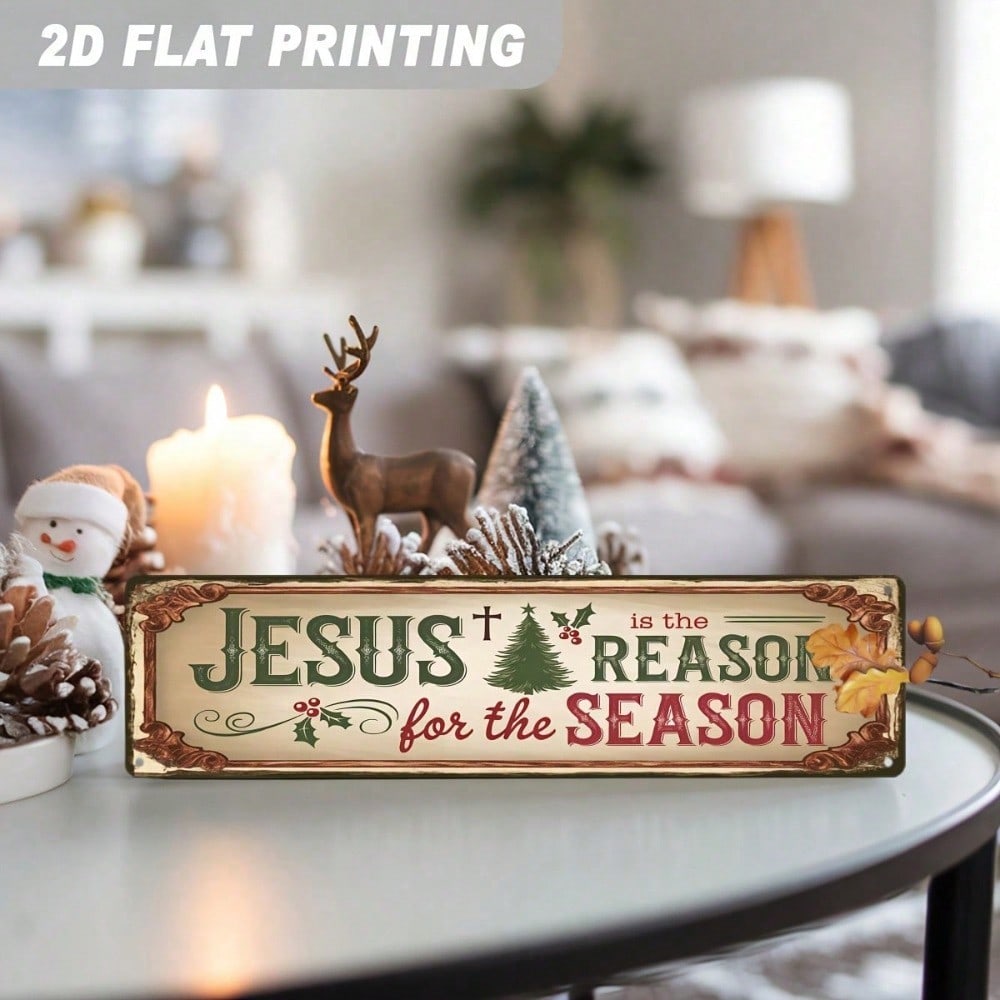 Religious Christmas Metal Sign Is The Reason, Vintage Farmhouse Wall Art — view 5