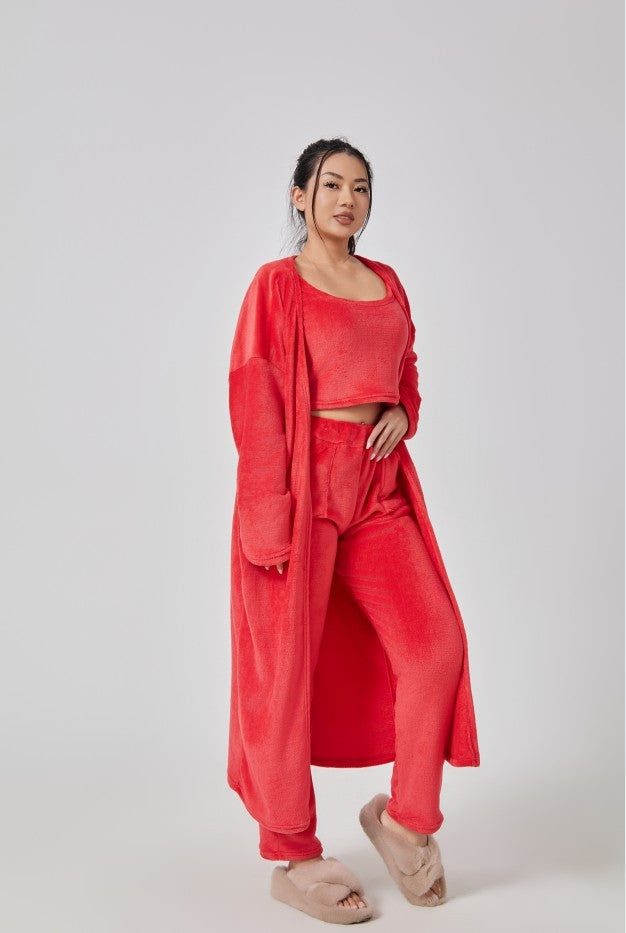 Women’s 3-Piece Cozy Pajama Lounge Set – Warm Winter Matching Suit