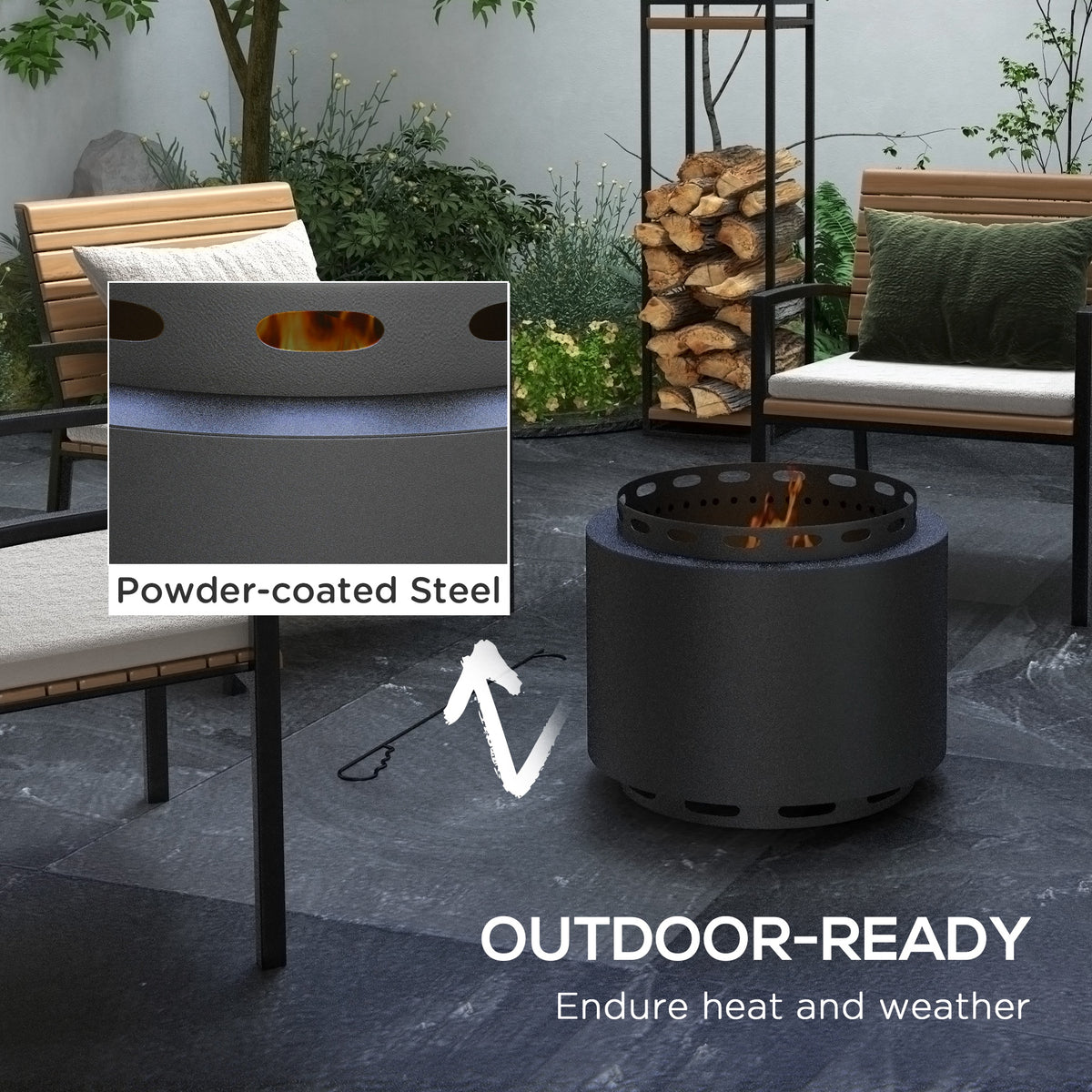 Smokeless Fire Pit,48.5cm Portable Wood Burning Firepit With Poker For Garden Camping Bonfire Party,Metal,Black — view 3