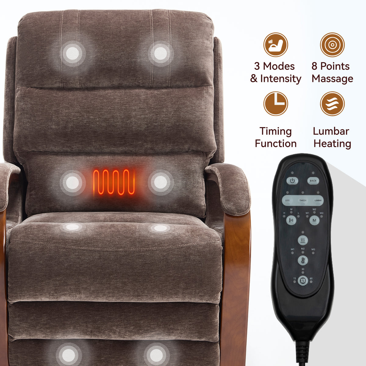 Lift Recliner Chair Dual Motor Infinite Position Up to 350 LBS with Solid Wood Armrests, Heat Massage and Heavy Duty Motion Mechanism — view 4