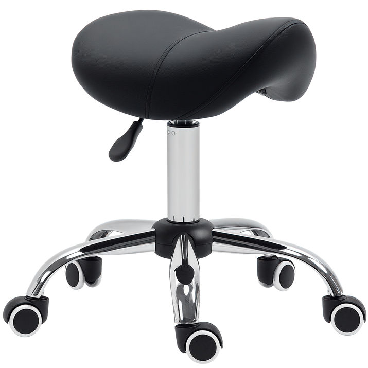 Cosmetic Stool 360Â° Rotate Height Adjustable Salon Massage Spa Chair Hydraulic Rolling Faux Leather Saddle Stool Mobility,Black