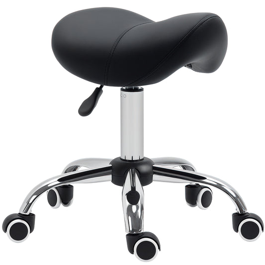 Cosmetic Stool 360Â° Rotate Height Adjustable Salon Massage Spa Chair Hydraulic Rolling Faux Leather Saddle Stool Mobility,Black