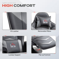 Massage Gaming Chair,Swivel Racing Video Gaming Recliner With Retractable Footrest,Headrest,Cup Holders And Side Pockets,Ergonomic High Back PU Leather Executive Desk Chair,Grey — view 4