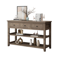 Console Table with Wood Frame and Legs, Sofa Table Entryway Table with 3 Drawers and 2 Open Shelves Wash Gray — view 5