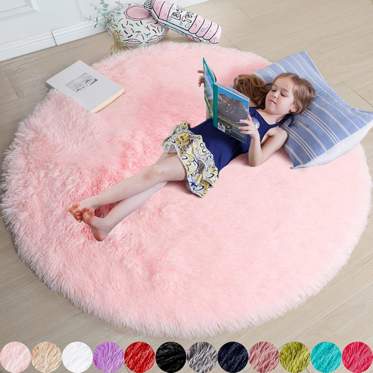 Circle Round Fluffy Area Rug 4Ft For Girls Bedroom Kids Room