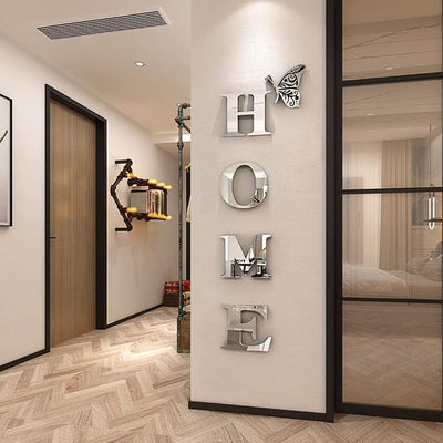 Acrylic Mirror Letter Signs Wall Stickers Silver Home Decor Wall Decals for