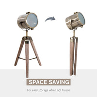 Vintage Tripod Table Desk Lamp Bedside Light Spotlight Brass Antique Searchlight Wooden Base — view 3