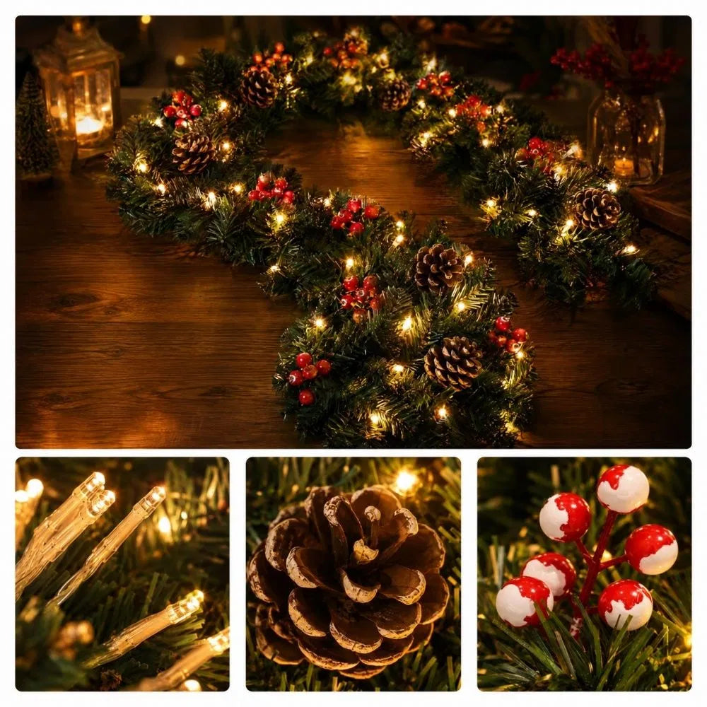 Christmas Green Vine with String Lights Combo, 2.7m Artificial Garland Vine + 10m Light String, for Mantel, Stair Railing & Window Holiday Decor — view 4