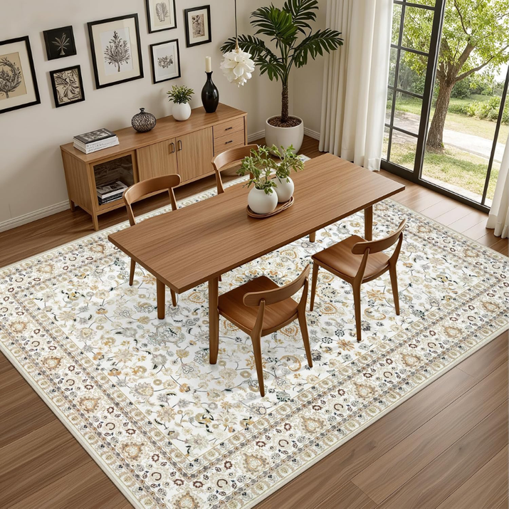 5x7 Area Rugs Living Room Washable Vintage Rug For Bedroom Beige — view 2