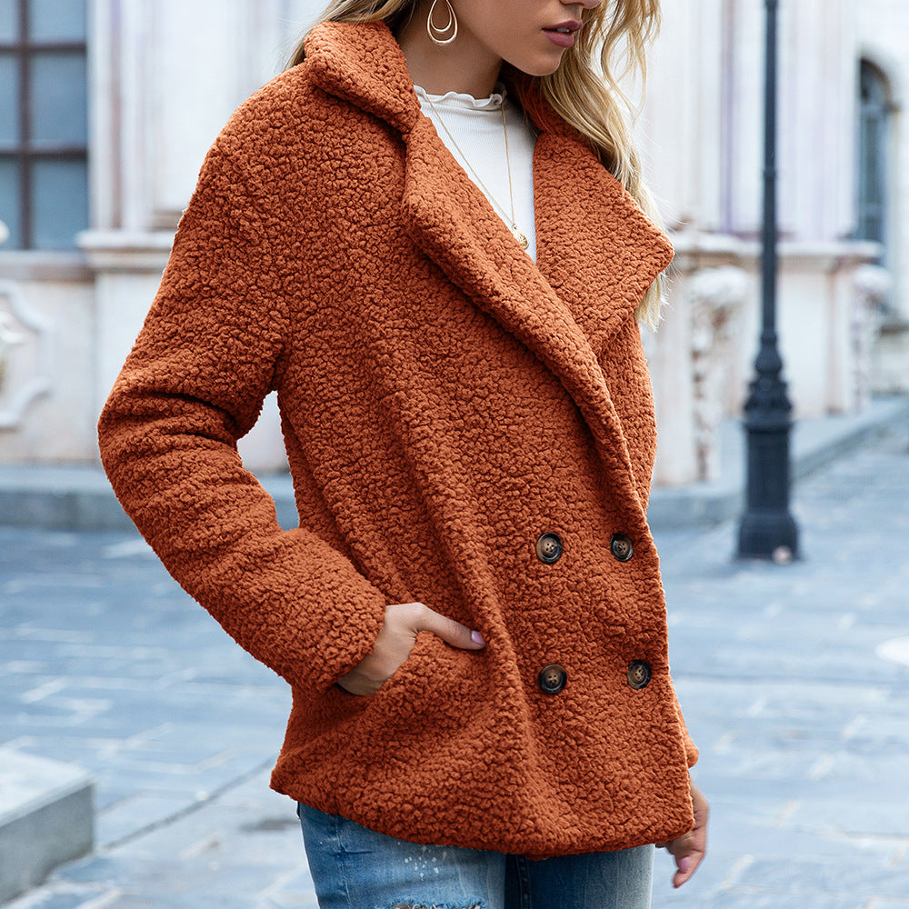 Women’s Fluffy Lapel Winter Coat – Loose Buttoned Cardigan Jacket