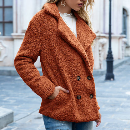 Women’s Fluffy Lapel Winter Coat – Loose Buttoned Cardigan Jacket