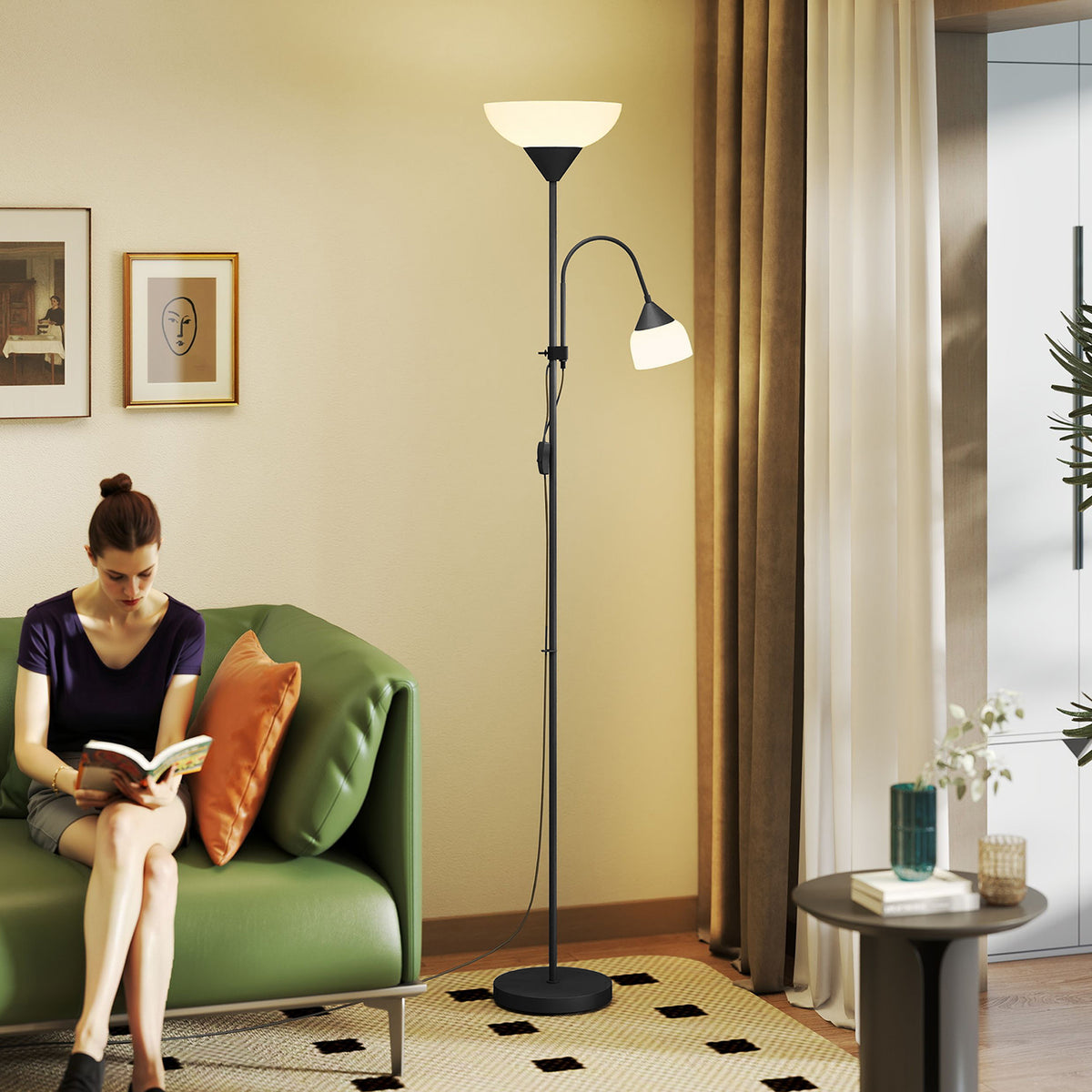 LED Floor Lamp, Suitable For Living Rooms, 180cm High, Mother And Child Shaped Upward Facing Spotlight, With Adjustable Gooseneck Arm, Color Temperature 3000K-4500K-6500K, Black — view 5