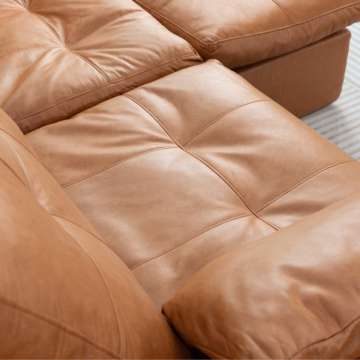Faux Leather L-Shaped Sectional Sofa With Movable Ottoman High Density Compressed Sponge Modular 2-Seater Upholstered Couch With Throw Pillows For Living Room Hotel Apartment — view 5