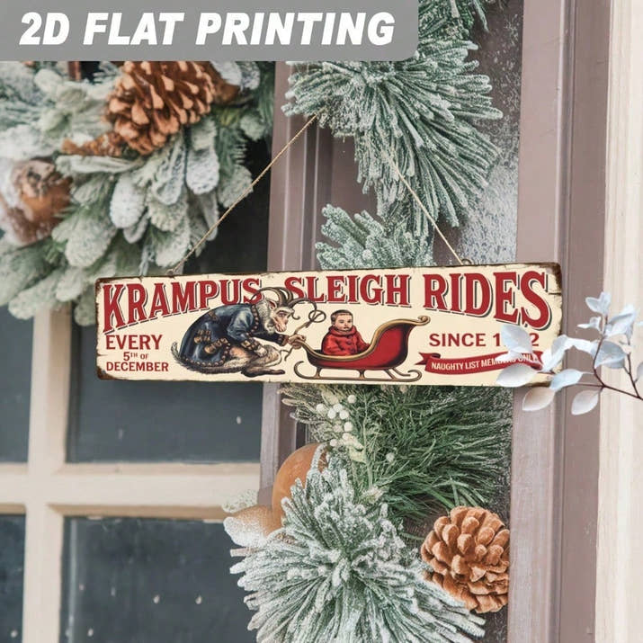 Krampus Sleigh Rides Every 5th Of December Metal Sign, Christmas Wall Art — view 3