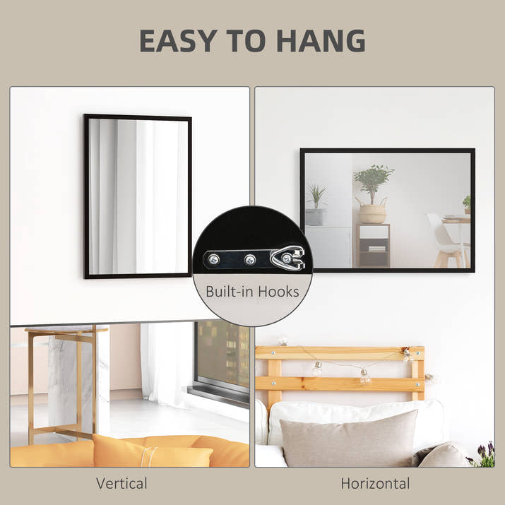 Wall Bathroom Mirror,70 X 50 Cm Wall-Mounted Mirror For Living Room,Bedroom,Hallway,Black — view 3