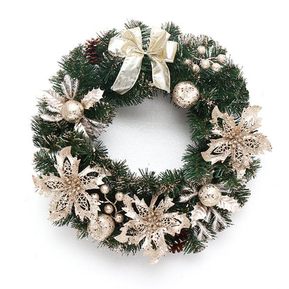 Elegant Gold Christmas Wreath with Bow and Floral Accents – Perfect Window & Door Decoration