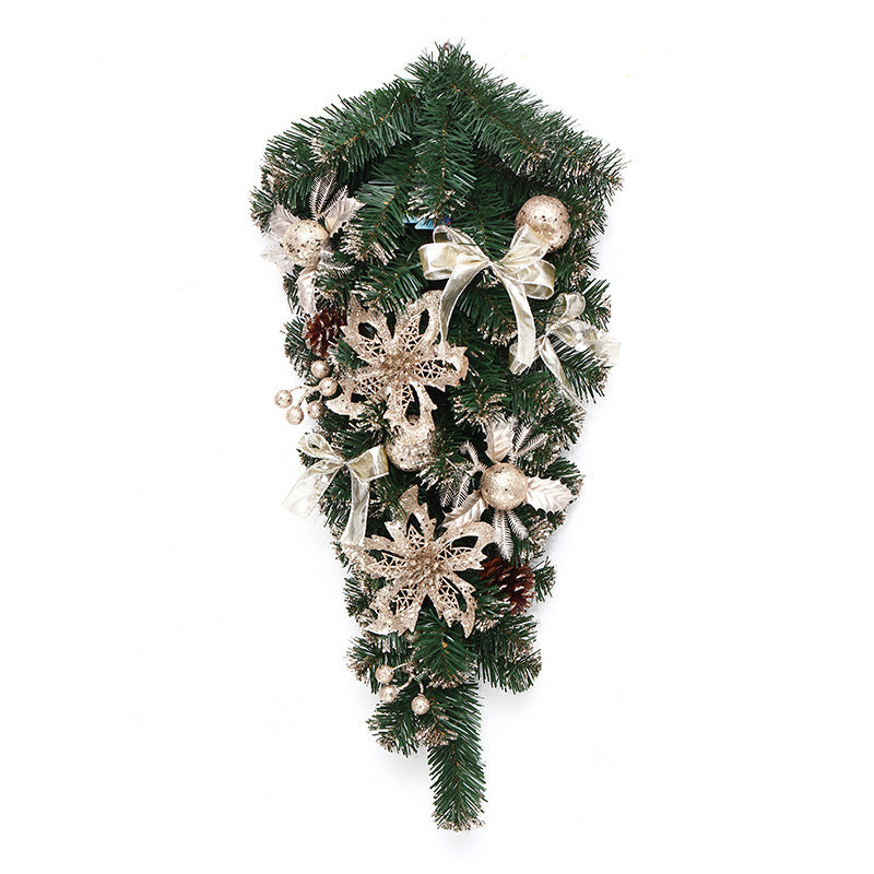 Elegant Gold Christmas Wreath with Bow and Floral Accents – Perfect Window & Door Decoration