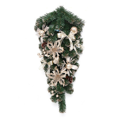 Elegant Gold Christmas Wreath with Bow and Floral Accents – Perfect Window & Door Decoration