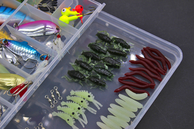Fishing Gear Sequined Soft Bait Set – 100-Piece Soft Plastic Lures w/ Sequins in Storage Case