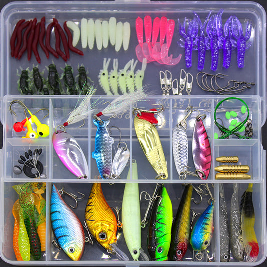 Fishing Gear Sequined Soft Bait Set – 100-Piece Soft Plastic Lures w/ Sequins in Storage Case