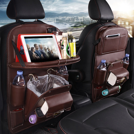 Pu Leather Car Storage Bag Multifunction Seat Back Tray Hanging Bag