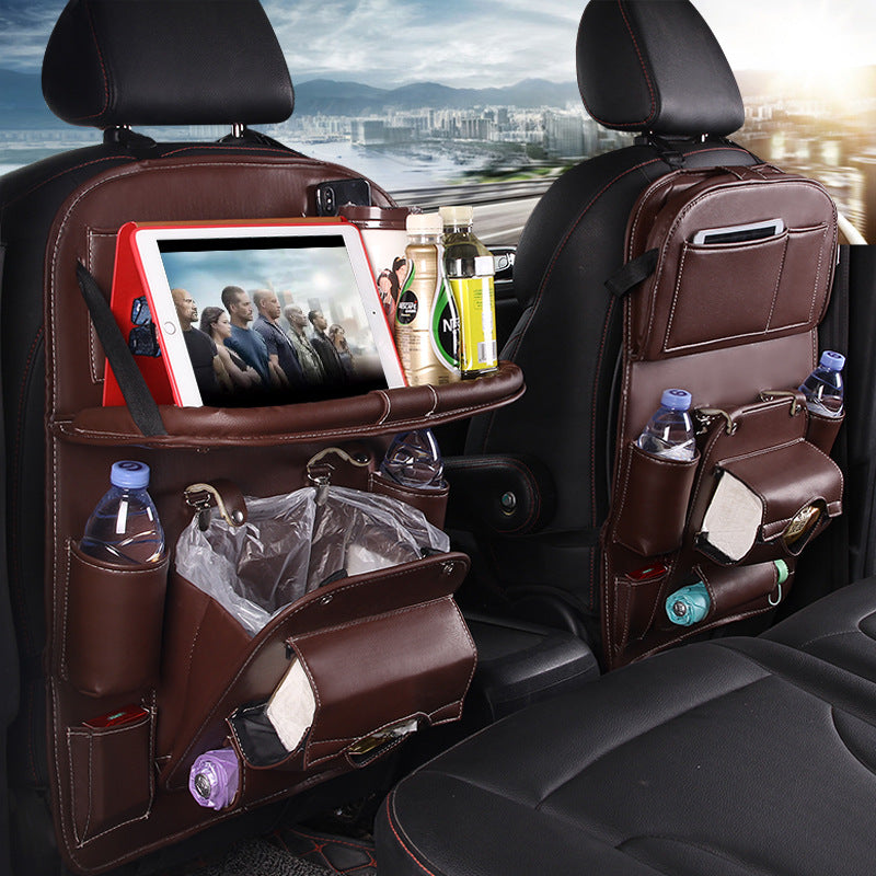 Pu Leather Car Storage Bag Multifunction Seat Back Tray Hanging Bag