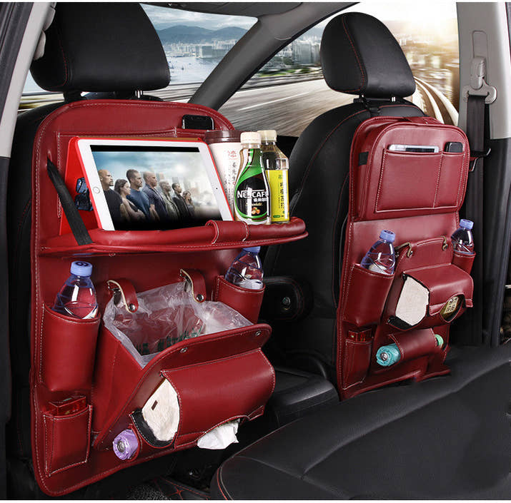 Pu Leather Car Storage Bag Multifunction Seat Back Tray Hanging Bag