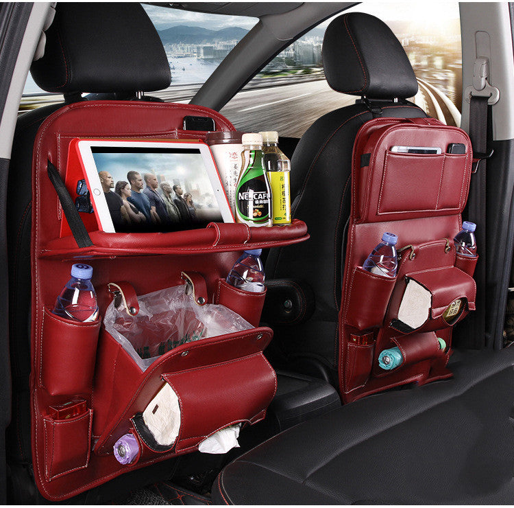 Pu Leather Car Storage Bag Multifunction Seat Back Tray Hanging Bag