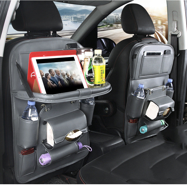 Pu Leather Car Storage Bag Multifunction Seat Back Tray Hanging Bag