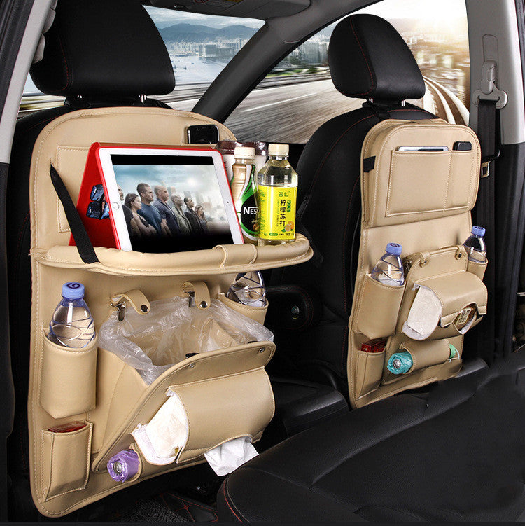 Pu Leather Car Storage Bag Multifunction Seat Back Tray Hanging Bag