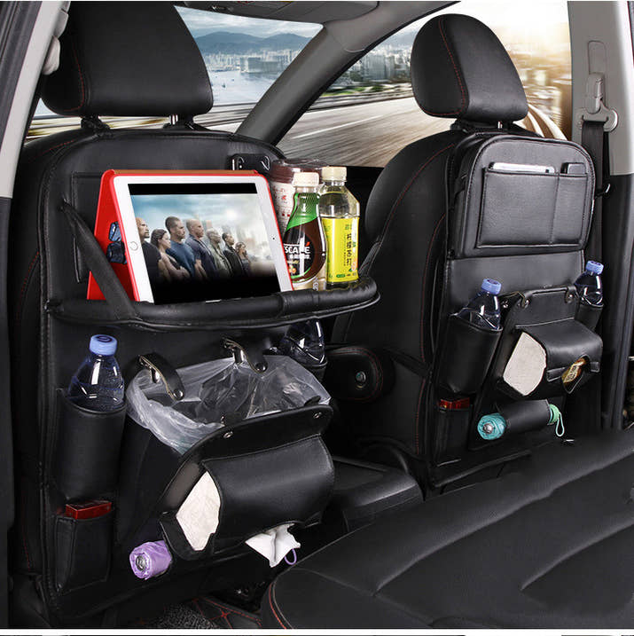 Pu Leather Car Storage Bag Multifunction Seat Back Tray Hanging Bag