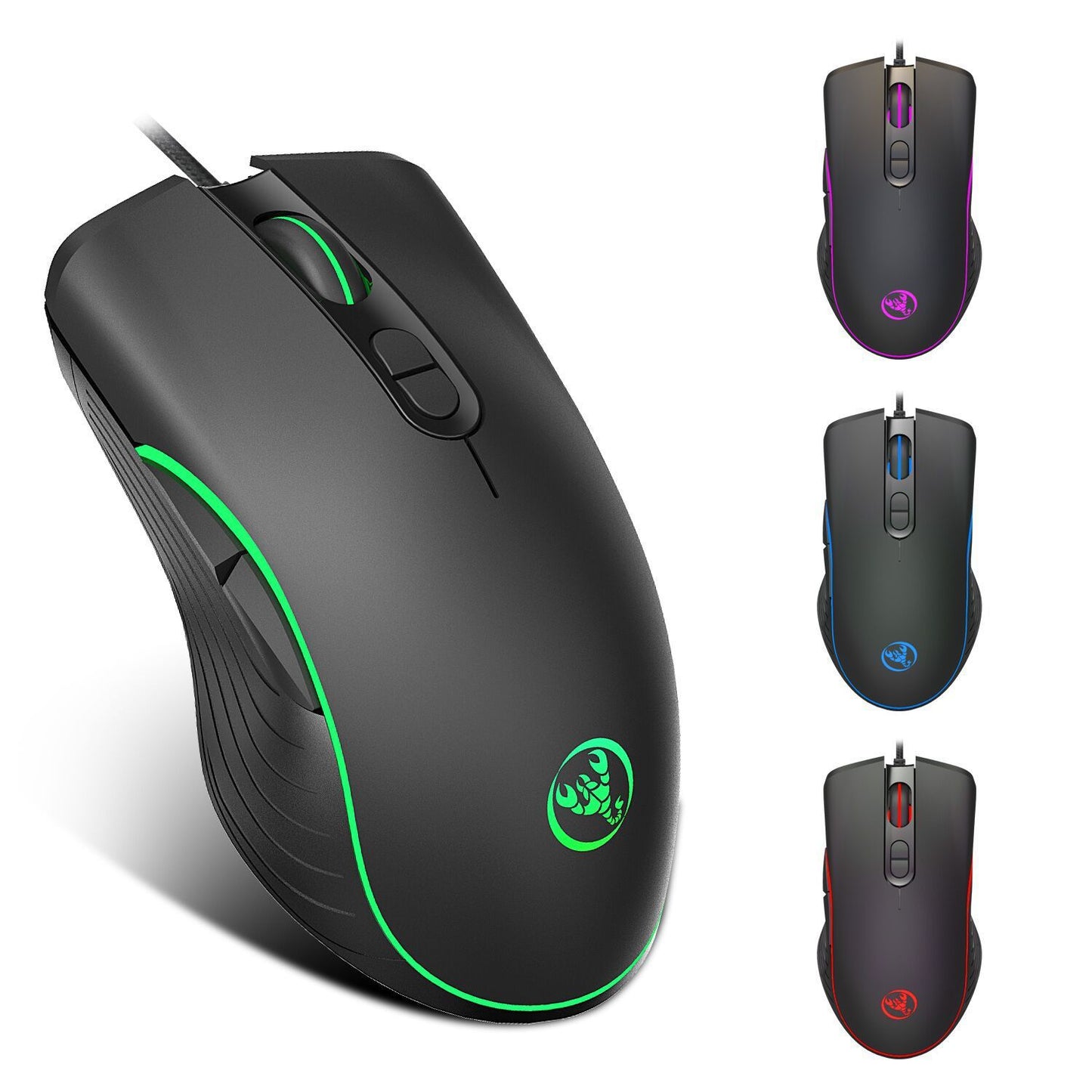 Glowing RGB Wired Gaming Mouse – Adjustable DPI Optical Mouse with LED Backlight