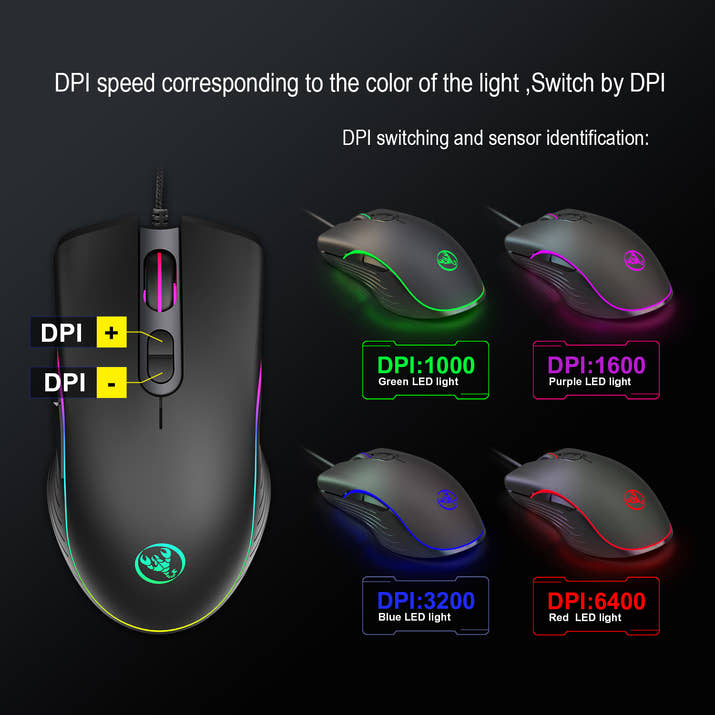 Glowing RGB Wired Gaming Mouse – Adjustable DPI Optical Mouse with LED Backlight