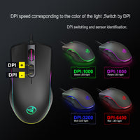 Glowing RGB Wired Gaming Mouse – Adjustable DPI Optical Mouse with LED Backlight