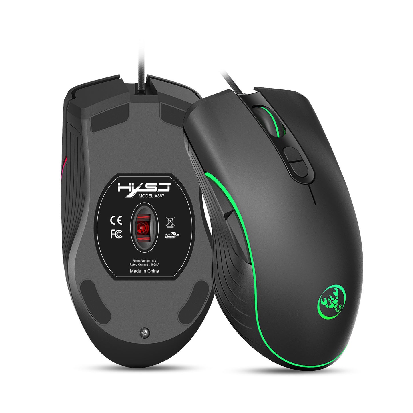 Glowing RGB Wired Gaming Mouse – Adjustable DPI Optical Mouse with LED Backlight