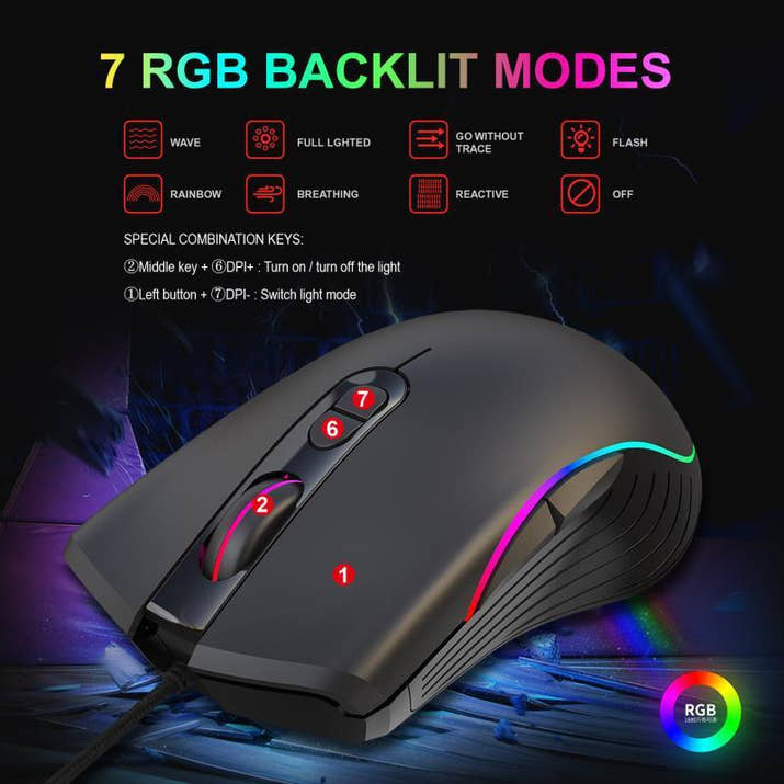 Glowing RGB Wired Gaming Mouse – Adjustable DPI Optical Mouse with LED Backlight