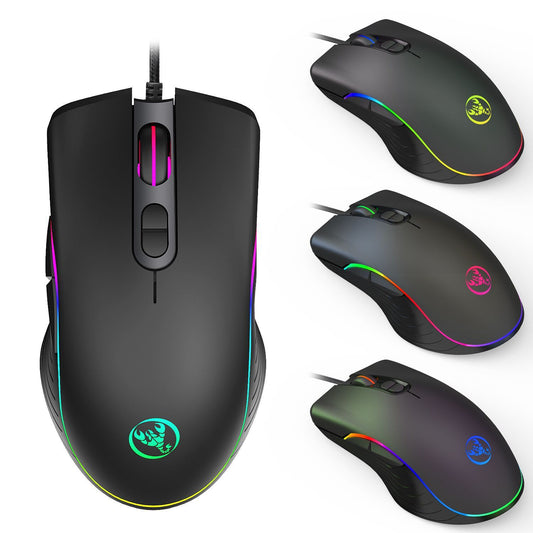 Glowing RGB Wired Gaming Mouse – Adjustable DPI Optical Mouse with LED Backlight